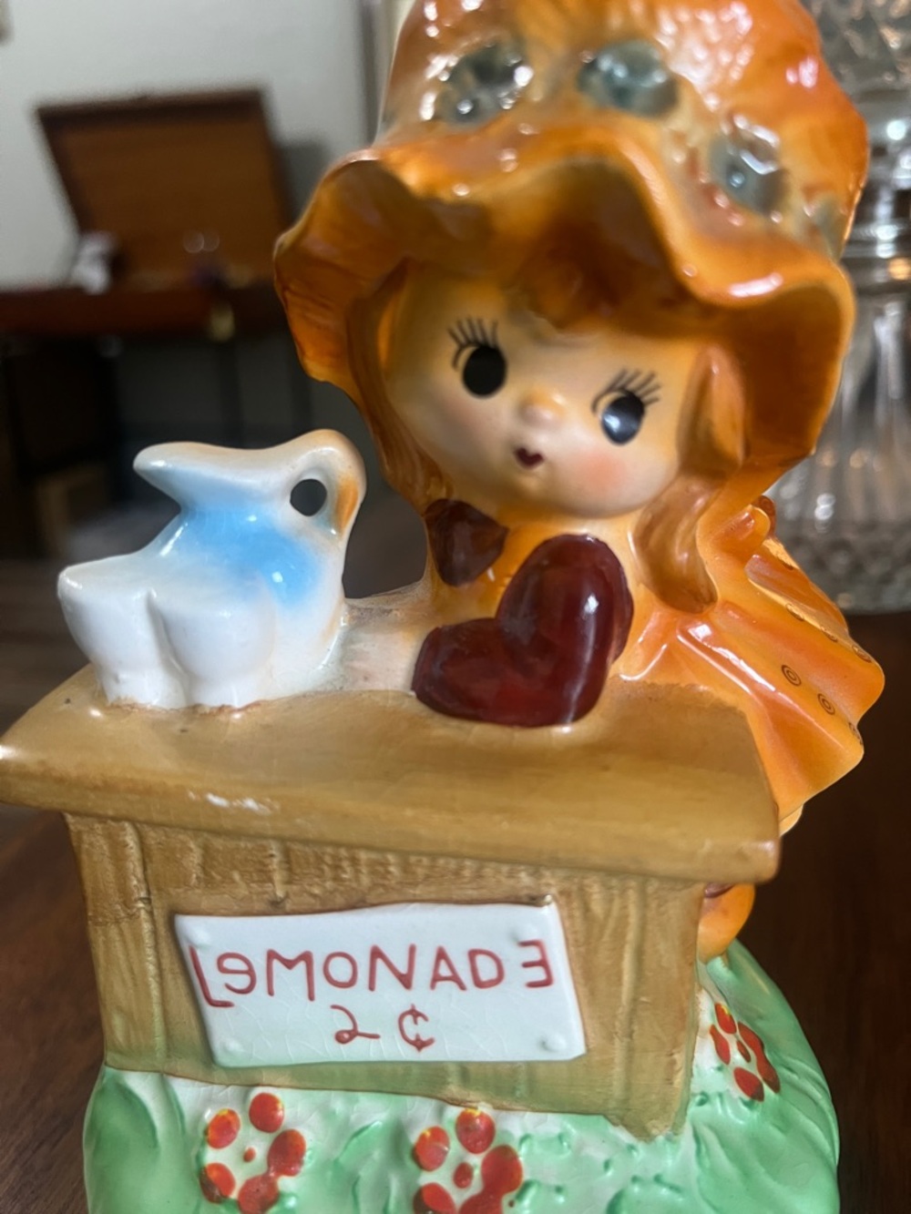 Hand-Painted Ceramic Girl Figurine with Orange Bonnet Music 🎶 Box - Picture 7 of 10